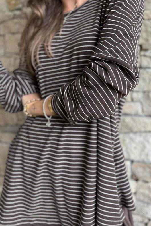 Agnes Stripe Trapeze Top Dark Brown